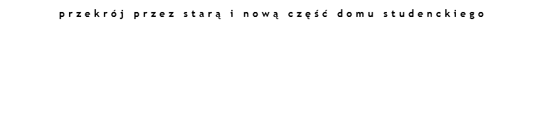 przekrój przez starą i nową część domu studenckiego 